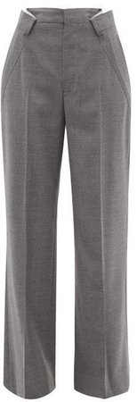 Distorted Pleat Wool Blend Trousers - Womens - Grey