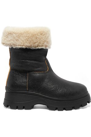 Miu Miu | Shearling-lined cracked-leather ankle boots | NET-A-PORTER.COM