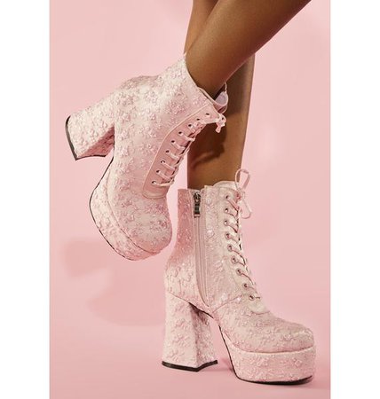 Sugar Thrillz Embroidered Floral Booties - Pink | Dolls Kill