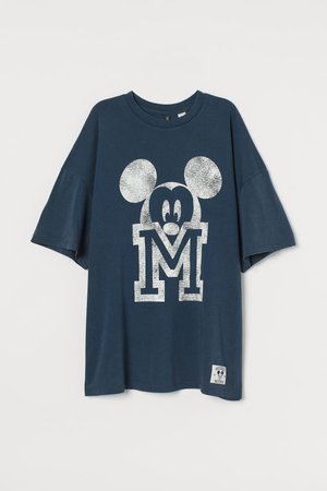 Oversized Printed T-shirt - Dark blue/Mickey Mouse - Ladies | H&M US