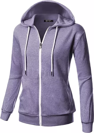 GIVON Womens Comfortable Long Sleeve Lightweight Zip-up Hoodie with Kanga Pocket/DCF200-LAVENDER-L at Amazon Women’s Clothing store
