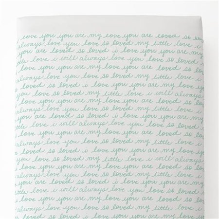 Mint Love Words Toddler Bed Sheet Top Flat | Carousel Designs