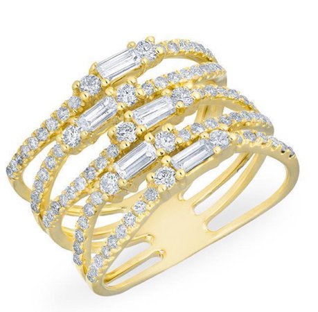 YELLOW GOLD DIAMOND BAGUETTE STACKED RING