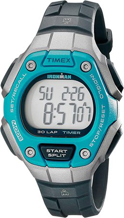 Amazon.com: Timex Women's Ironman 30-Lap Digital Quartz Mid-Size Watch, Black/Silver-Tone/Blue - TW5K89300: Timex: Watches