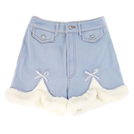 blue & white fluffy shorts