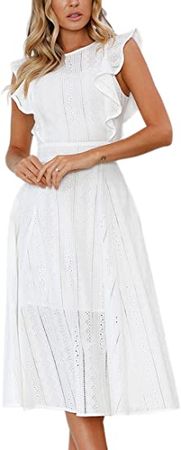 ECOWISH Womens Dresses Elegant Wedding Cocktail Ruffle Cap Sleeves Summer A-Line Midi Dress at Amazon Women’s Clothing store