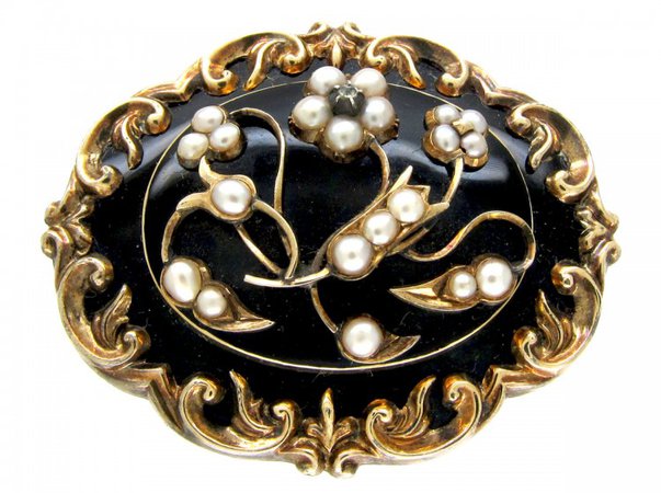 Black Enamel 15ct Gold Mourning Brooch - The Antique Jewellery Company