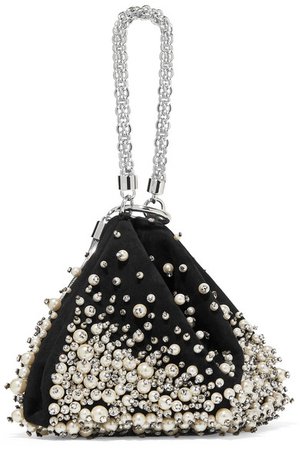 Jimmy Choo | Callie faux pearl and crystal-embellished suede clutch | NET-A-PORTER.COM