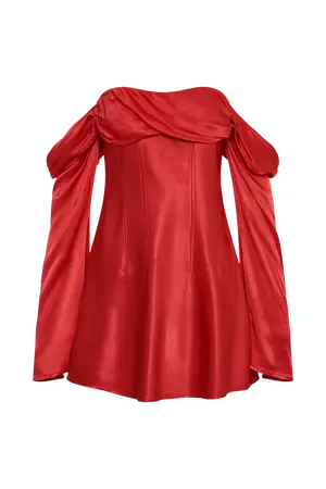 Giselle Off Shoulder Satin Mini Dress - Red - MESHKI