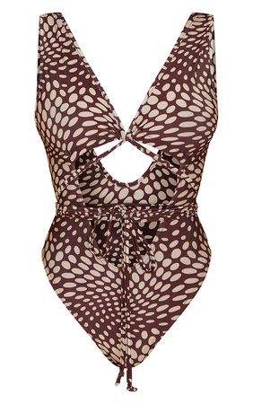 CREAM ABSTRACT POLKA DOT CUT OUT WRAP AROUND SWIMSUIT