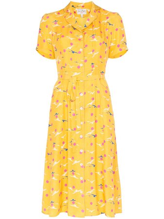 Hvn Maria Seagull-Print Dress HS198005 Yellow | Farfetch