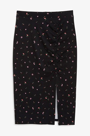 Ruched pencil skirt - Black floral print - Skirts - Monki WW