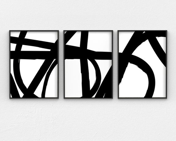 Black and White Abstract Art 3 Piece Wall Art Contemporary | Etsy