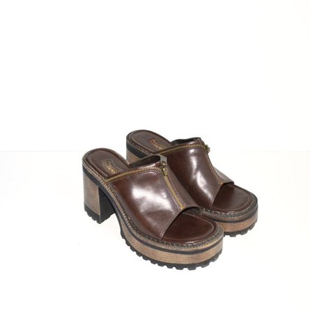 Brown Sandals Chunky Heel Sandals Platform Sandals 90s Zipper | Etsy