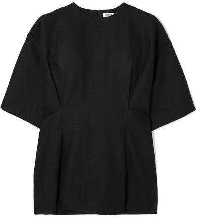 Loano Pleated Cotton And Linen-blend Top - Black