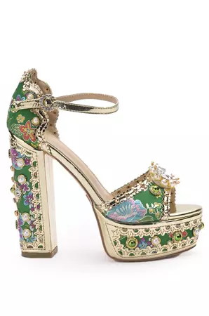 CICI Green Bejeweled Platform Heel & Sandal | AZALEA WANG SHOES Side View
