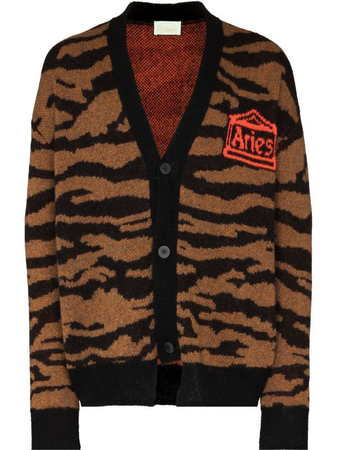 Aries tiger-intarsia button-up cardigan