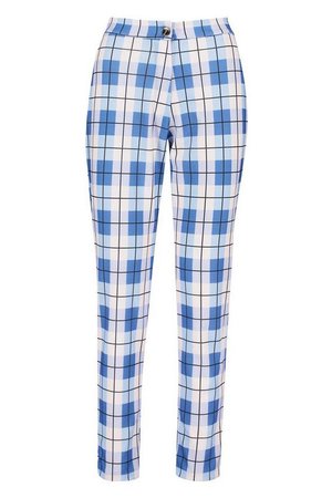 Check Tailored Tapered Trouser | Boohoo blue
