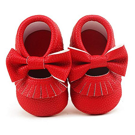 Amazon.com | Delebao Infant Toddler Baby Soft Sole Tassel Bowknot Moccasinss Crib Shoes (0-6 Months, Red) | Slippers