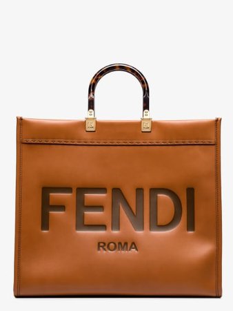Fendi Brown Sunshine logo embossed leather tote bag | Browns