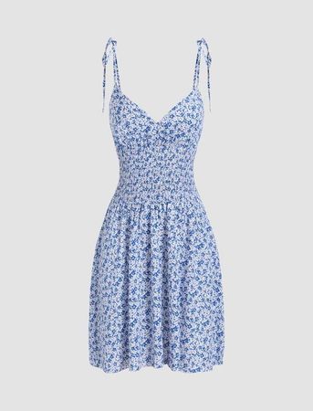 Light Blue Floral Skinny Strap Dress