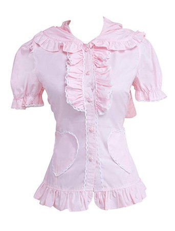 Hugme Sweet Pink Short Sleeves Cotton Lolita Blouse at Amazon Women’s Clothing store