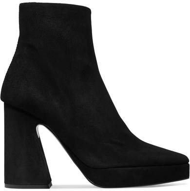 Suede Platform Ankle Boots - Black