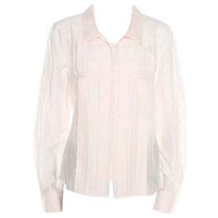 Celine Peach Cotton and Silk Pleat Detail Long Sleeve Shirt L For Sale at 1stdibs