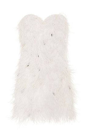 Michael Lo Sordo | Ostrich Feather-Embellished Stretch-Cotton Mini Dress