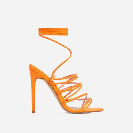 Revel Lace Up Square Toe Heel In Neon Orange Faux Suede | EGO