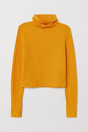 Rib-knit Turtleneck Sweater - Yellow - Ladies