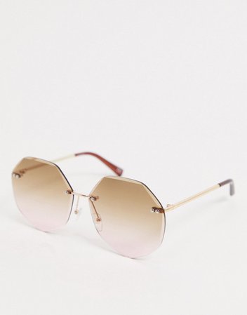 ASOS DESIGN oversized 70s rimless bevel sunglasses in pink fade lens | ASOS