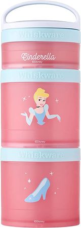 Whiskware Containers for Toddlers and Kids 3 Stackable Snack Cups for School and Travel, 1/3 cup+1 cup+1 cup, Cinderella