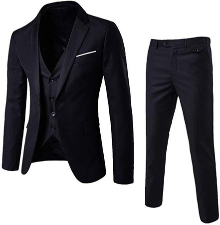 WULFUL Men's Suit Slim Fit One Button 3-Piece Suit Blazer Dress Business Wedding Party Jacket Vest & Pants at Amazon Men’s Clothing store