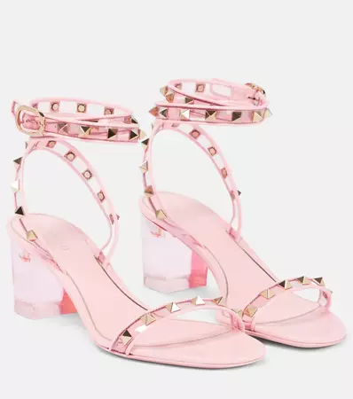 Rockstud Leather And PVC Sandals in Pink - Valentino Garavani | Mytheresa