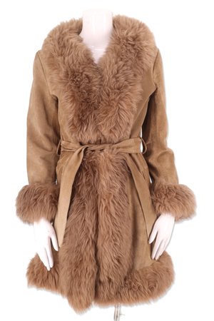 70s PENNY LANE brown suede & shearling trim coat M / vintage 1970s tan almost famous coat fur trim jacket
