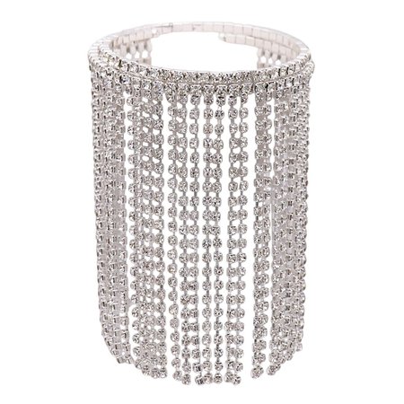 Upper Arm Band Rhinestone Fringe Coil Arm Cuff (Silver) - Rosemarie Collections