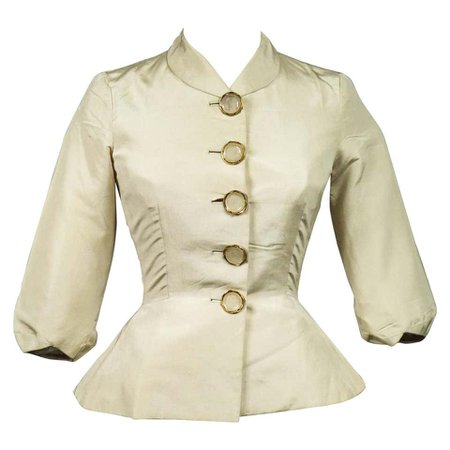 An Elsa Schiaparelli Bar Jacket in Cream Silk Numbered 89254 Circa 1947-1950 For Sale at 1stdibs