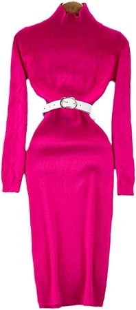 Amazon.com: Long Sleeve Basic Women Solid Pink Dress Bodycon Lady Dresses Knitted Casual Robe Streetwear Rib Maxi High Waist Dresses 2 One Size : Clothing, Shoes & Jewelry
