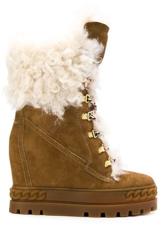 fur detail lace-up boots