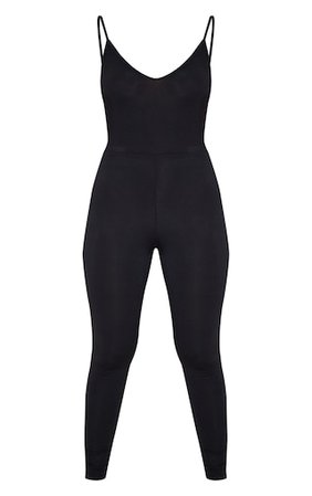 Black Basic Strappy Plunge Jumpsuit | PrettyLittleThing