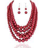 Amazon.com: DiLiCa Women Elegant Faux Pearl Bib Necklace Jewelry Set Girl Simulated Pearl Statement Collar Choker Necklace Earring Set (Wine Red): Clothing