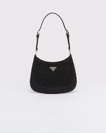 Black Prada Cleo Satin Bag With Crystals | PRADA