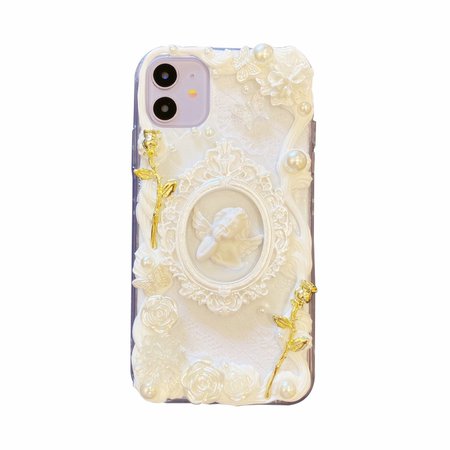 Baroque Retro Classic Vintage Frame Pearl Golden Rose Flower Floral Pattern Butterfly Angel Cream iPhone Case · sugarplum · Online Store Powered by Storenvy