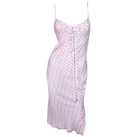 Christian Dior Pink Monogram Logo Silk Tie Dress, F / W 2000 For Sale at 1stdibs