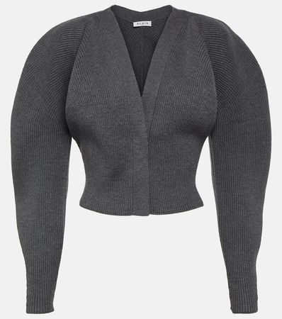 Ribbed Knit Wool Blend Cardigan in Grey - Alaia | Mytheresa