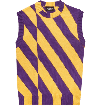 CALVIN KLEIN 205W39NYC - Men's Yellow Slim-fit Striped Cotton Sweater Vest