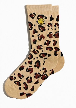 smiley face leopard print socks