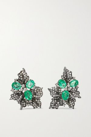 White gold 18-karat blackened white gold, emerald and diamond earrings | Lorraine Schwartz | NET-A-PORTER