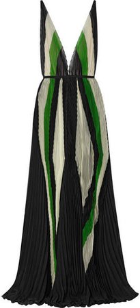 TRE - Art Deco Plissé Silk-chiffon Gown - Black